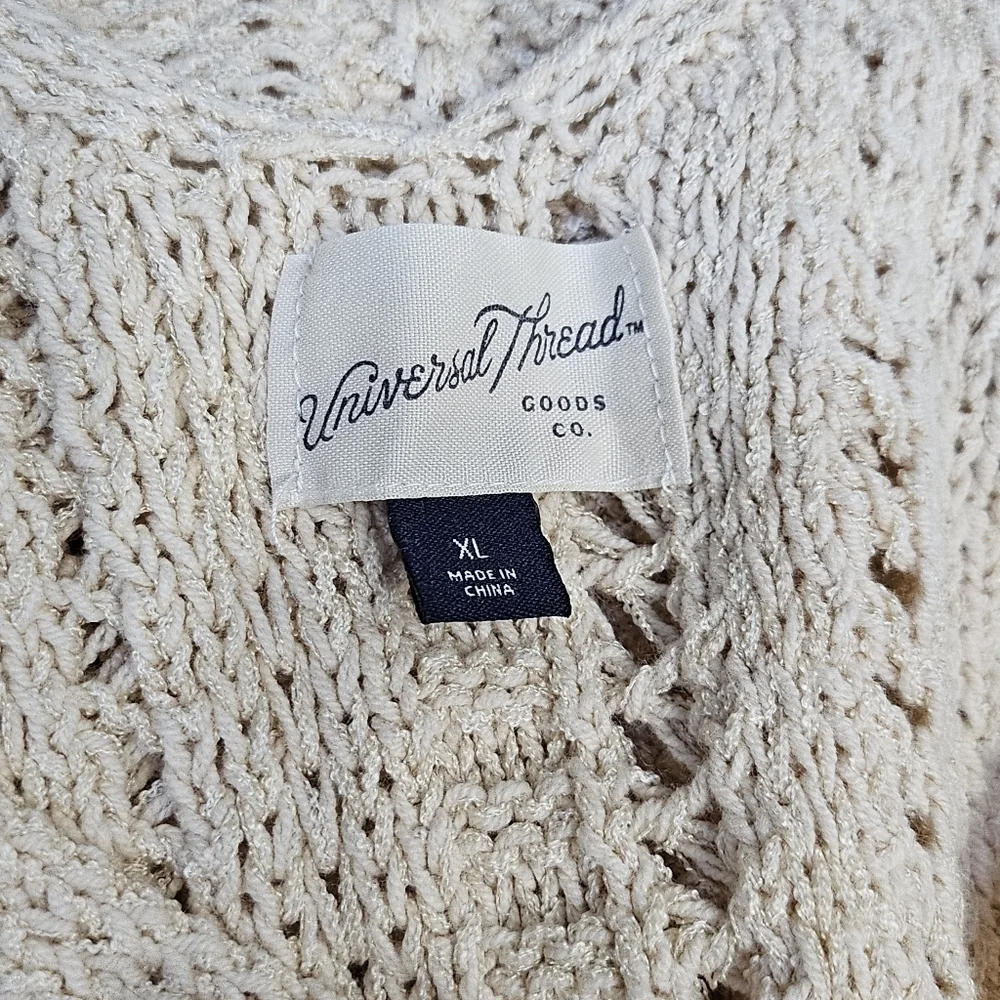 Universal Thread Cream Open Knit Sweater 53% Acrylic 31% Cotton 16% Nylon Sz XL